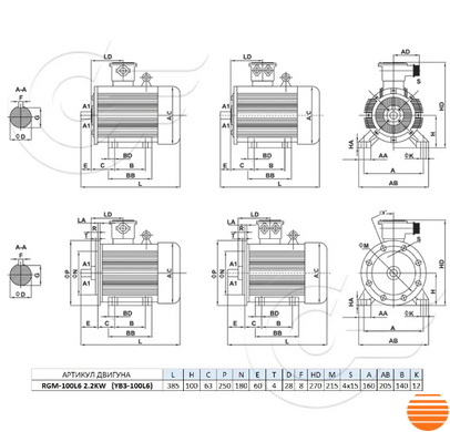 RGM-100L6 (АІМ100L6) 2,2 кВт 1000 об/хв електродвигун вибухозахищений (380В) лапа