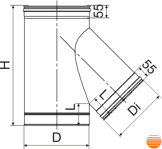 Дымоходный тройник 45° одностенный Ø180 нерж. толщина 0,8 мм