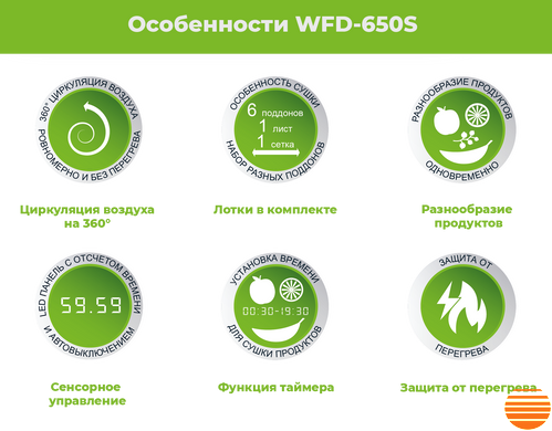 Сушарка для овочів та фруктів WetAir WFD-K650S WFD-K650S фото