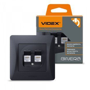 Розетка CAT6+CAT3 двойная черный графит VIDEX BINERA VF-BNSK2PC6TF3-BG фото