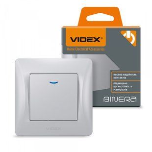 Выключатель одноклавишный с подсветкой серебряный шелк VIDEX BINERA VF-BNSW1L-SS фото