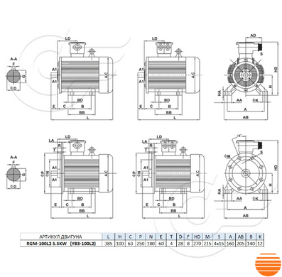 RGM-100L2  (АІМ100L2 ) 5,5 кВт 3000 об/хв електродвигун вибухозахищений (380В) лапа