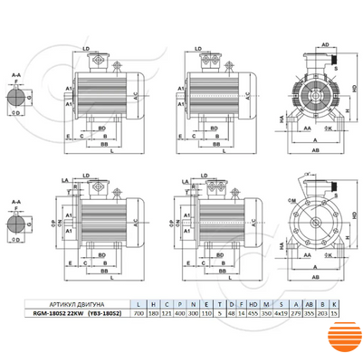 RGM-180S2 (АІМ180S2 ) 22 кВт 3000 об/хв електродвигун вибухозахищений (380В) лапа