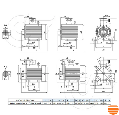 RGM-180M2 (АІМ180M2 ) 30 кВт 3000 об/хв електродвигун вибухозахищений (380В) лапа