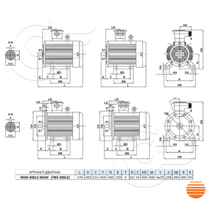 RGM-200L2 (АИМ200L2 ) 45 кВт 3000 об/мин электродвигатель взрывозащищенный (380В) лапа