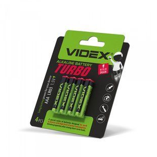 Батарейка щелочная Videx LR03/AAA Turbo 4шт BLISTER (40/720) LR03T/AAA 4B фото