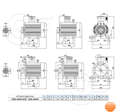 RGM-100S4 (АІМ100S4) 3 кВт 1500 об/хв електродвигун вибухозахищений (380В) лапа