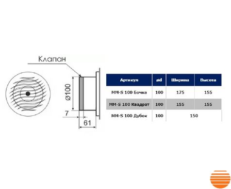 Витяжний вентилятор MMotors ММ-S 100 (від -50 до + 140ºС) квадрат дерево зі зворотнім клапаном 0514 фото