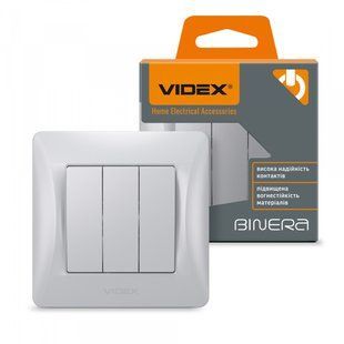 Выключатель трехклавишный серебряный шелк VIDEX BINERA VF-BNSW3-SS фото