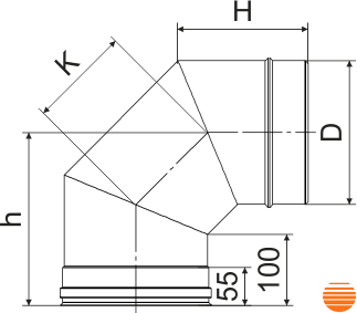 Колено дымохода 90° одностінне Ø150 нерж. толщина 1,0 мм