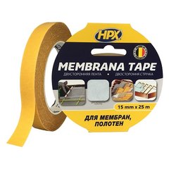 Прозрачная двухсторонняя лента HPX MEMBRANA Tape для строительных мембран и нетканых полотен 15 мм х 25 м