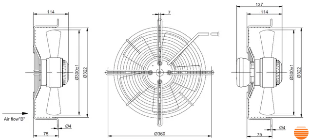 Осьовий вентилятор Турбовент ОВН 350В з оцинкованим фланцем ОВН 350В_ц фото