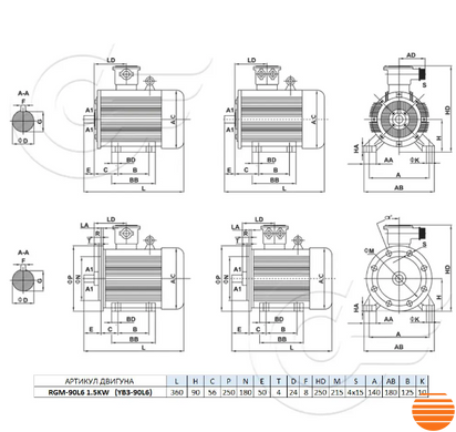 RGM-90L6 (АІМ90L6) 1,5 кВт 1000 об/хв електродвигун вибухозахищений (380В) лапа